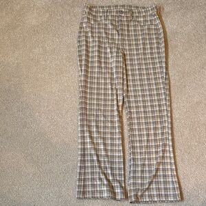 American Eagle Outfitters Women's Plaid Trousers - Tan and Brown